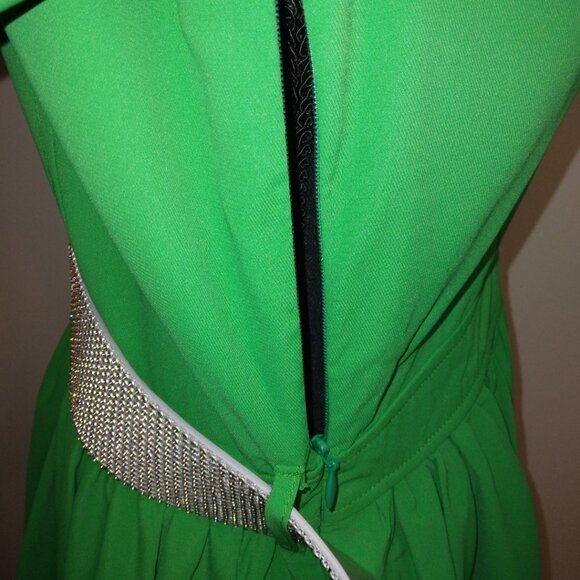 LC LIZETTE COLLECTION GREEN PEPLUM DRESS W/ SHORT SLEEVES & WIDE CRYSTAL BELT - Picture 7 of 9